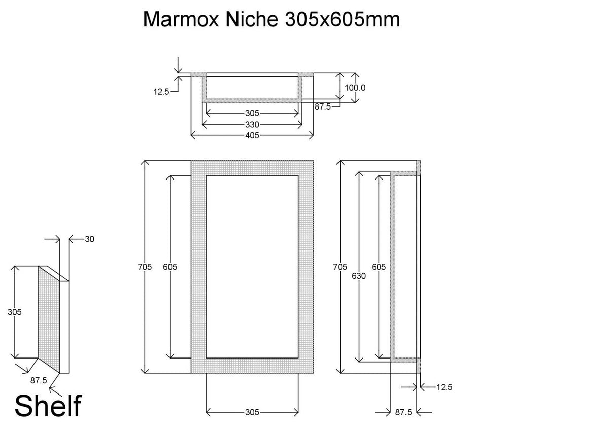Wandnische/Duschnische: befliesbar, mit/ohne Kleber - 30 x 60 cm