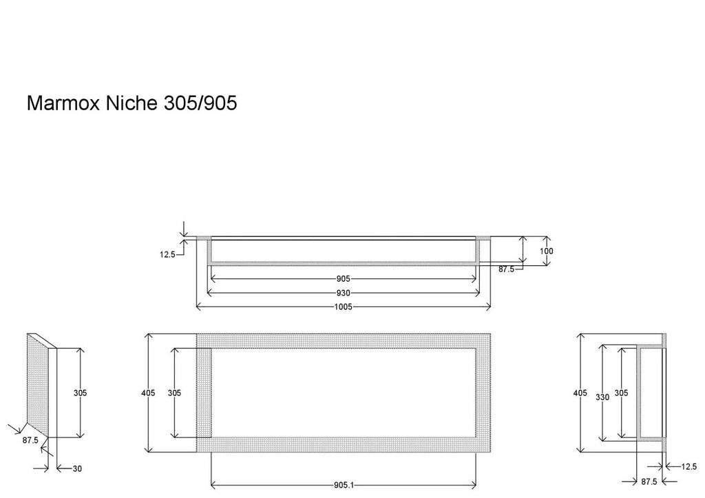 Wandnische/Duschnische: befliesbar, mit/ohne Kleber - 30 x 90 cm