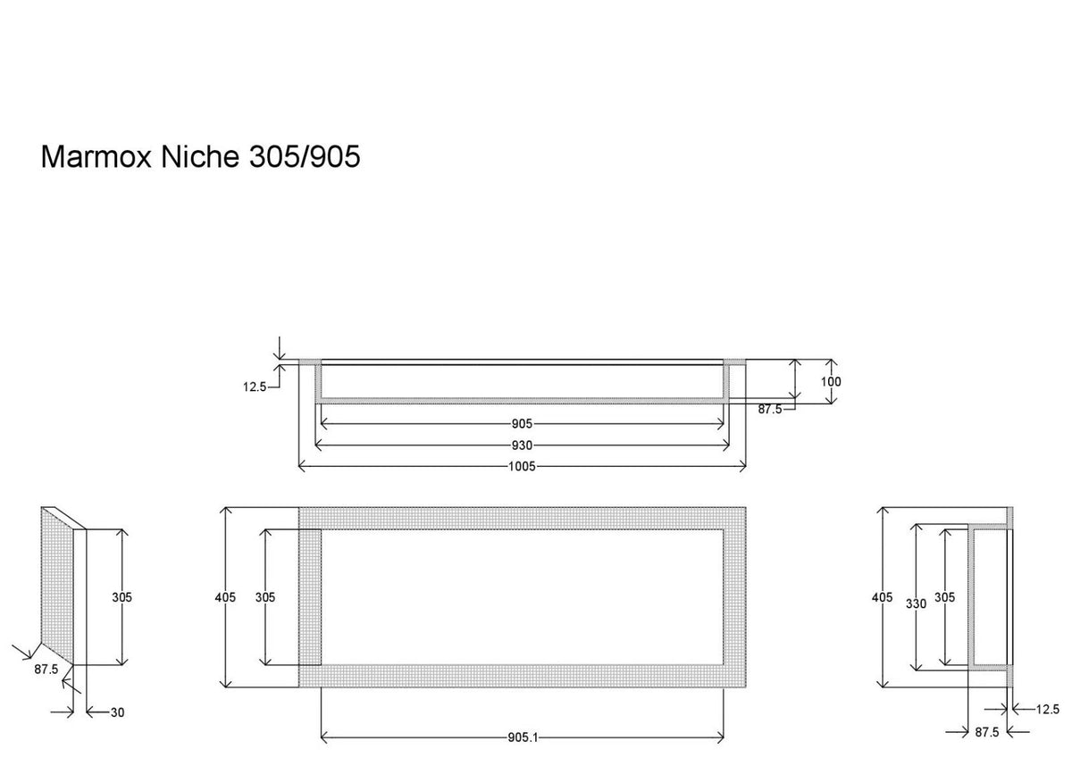 Wandnische/Duschnische: befliesbar, mit/ohne Kleber - 30 x 90 cm